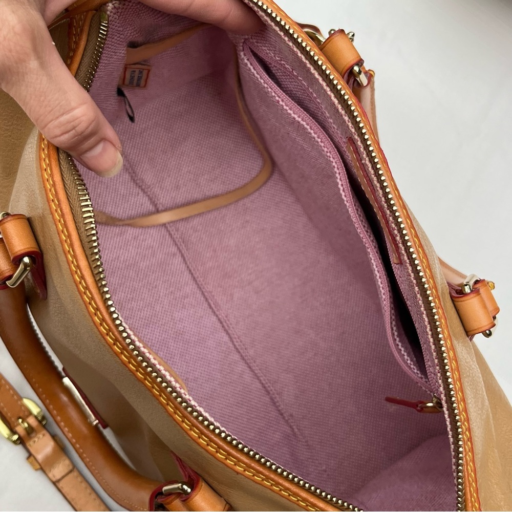 Dooney & Bourke leather barrel satchel in camel - Picture 13 of 15
